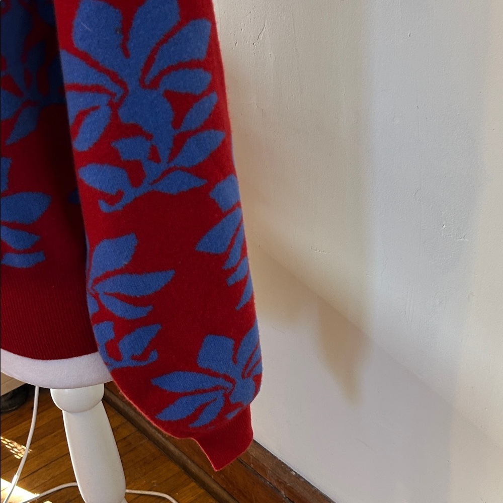 Rhode Cara wool jacquard Red Blue Floral Turtleneck Sweater Size S EUC - Picture 3 of 6